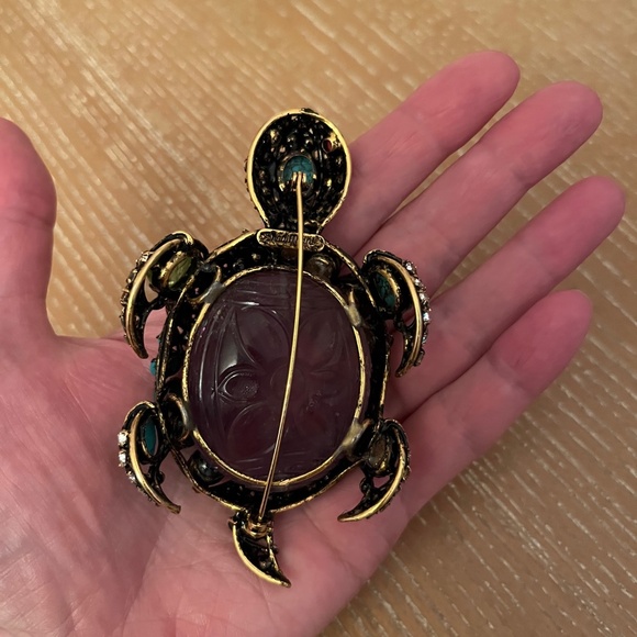 IRADJ MOINI Turtle Gemstone Brooch Pin Pendant 3.75" - Picture 10 of 10